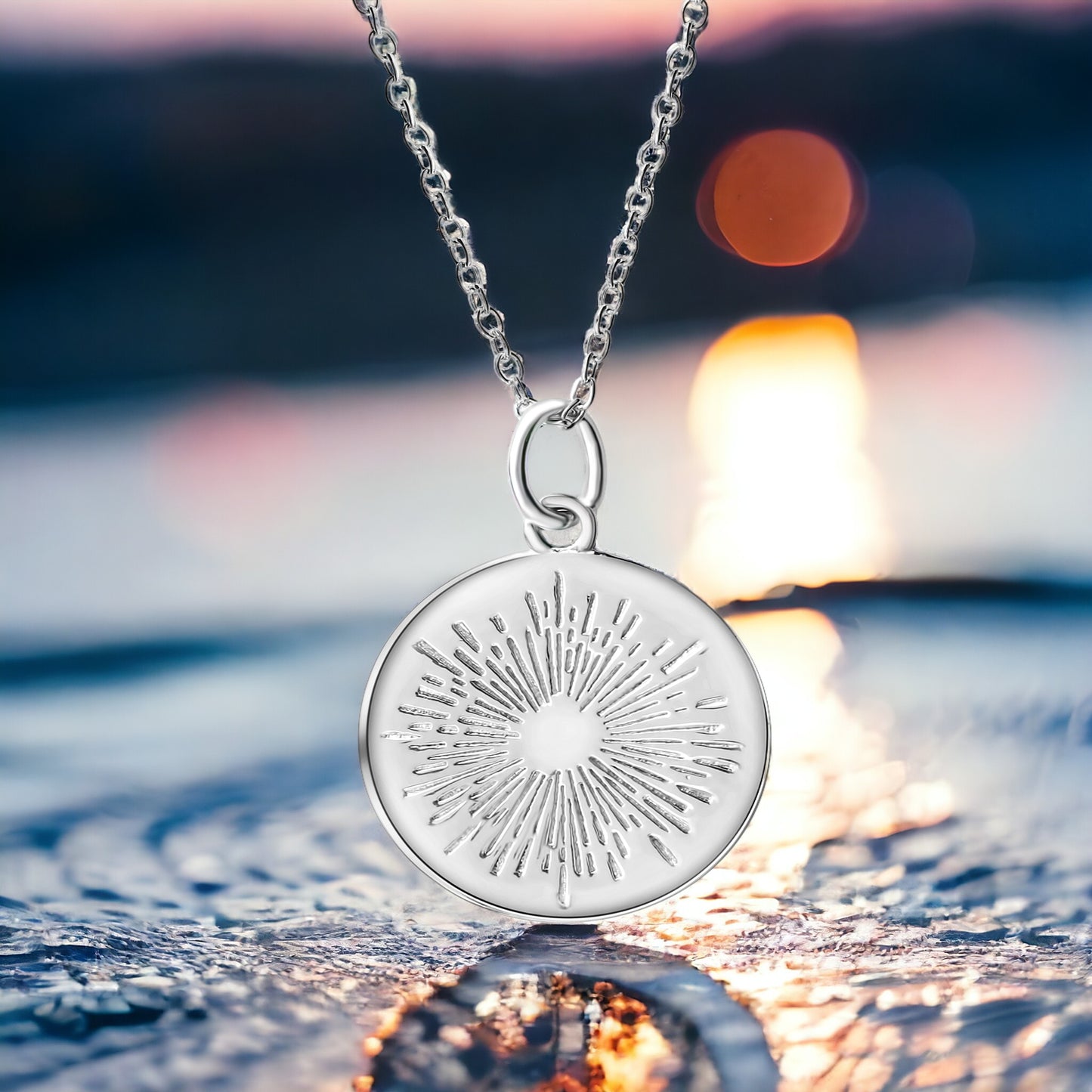 Designer Schmuck Kette mit Sonne Anhänger 925er Sterling Silber